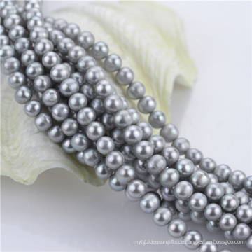 7mm gefärbte graue Farbe weg von der runden natürlichen Frischwasserperle lose Perlen-Strang